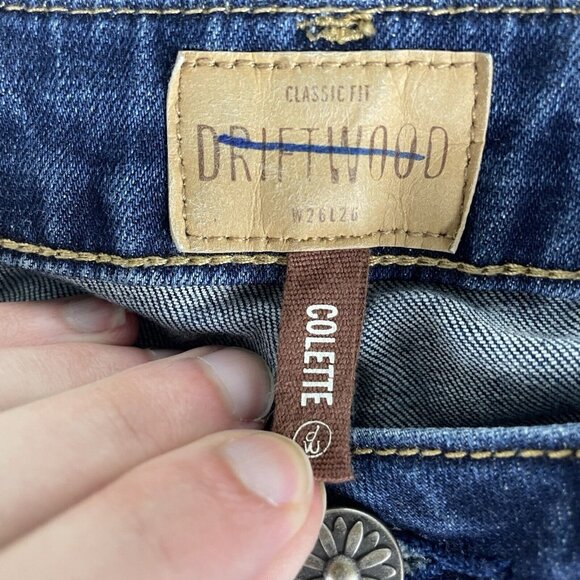 Driftwood Colette Cuffed Cropped Jeans Women's 26 Embroidered Floral Mid Rise - Picture 5 of 12